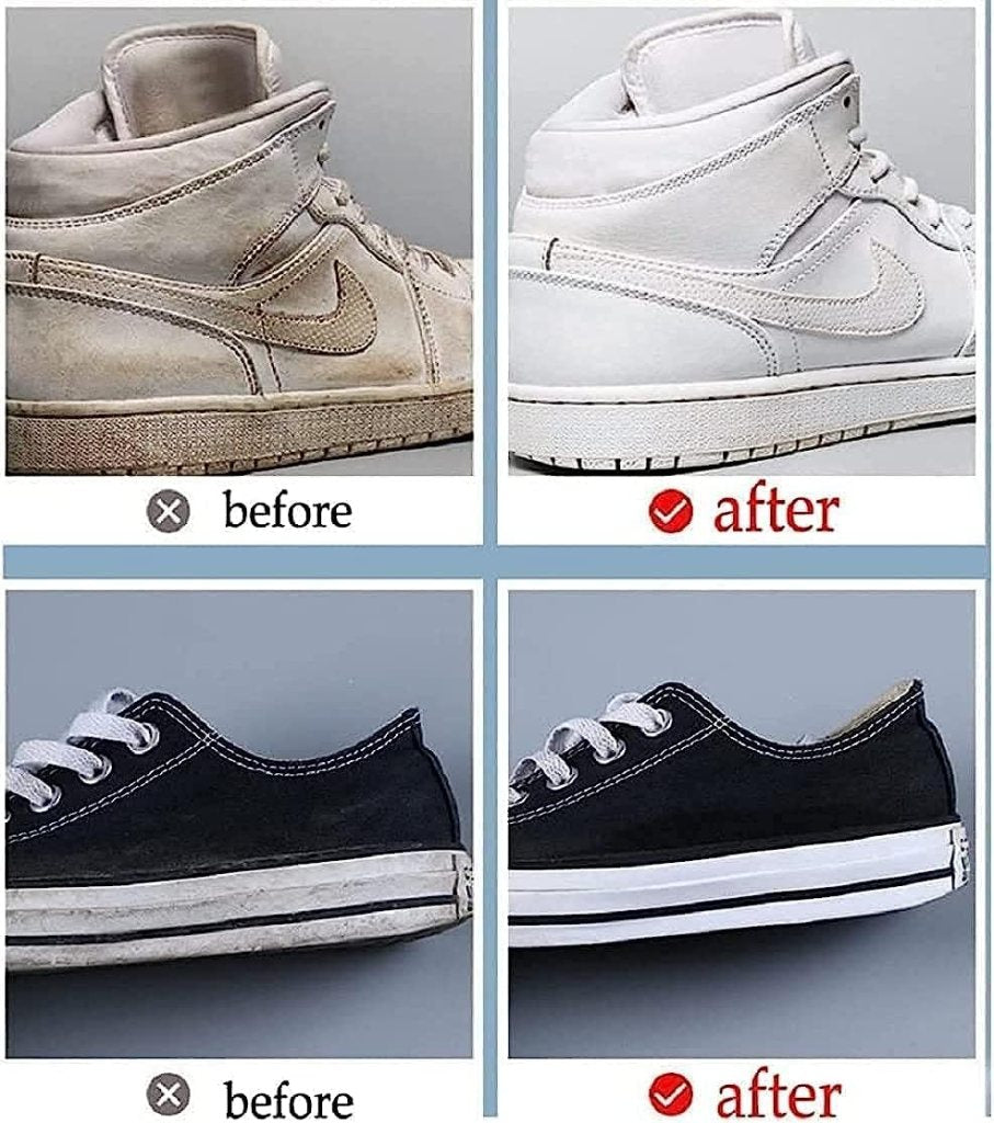 White shoes cleaner from FIZZI SHOP, 260 gm bottle, with a spray nozzle and cleaning brush for footwear care.