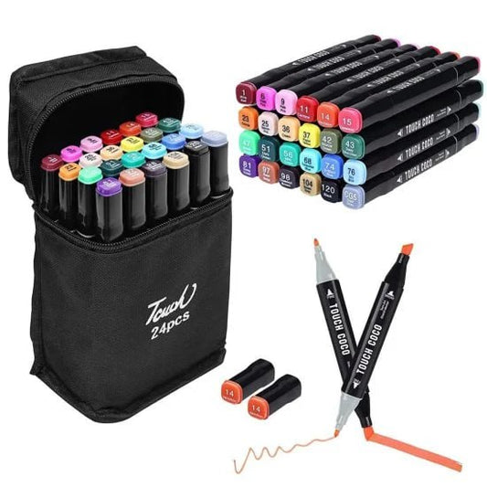 Set of 24 colorful FIZZI SHOP JK SIDHU markers with fine tips, displayed on a white background for artistic and craft projects.