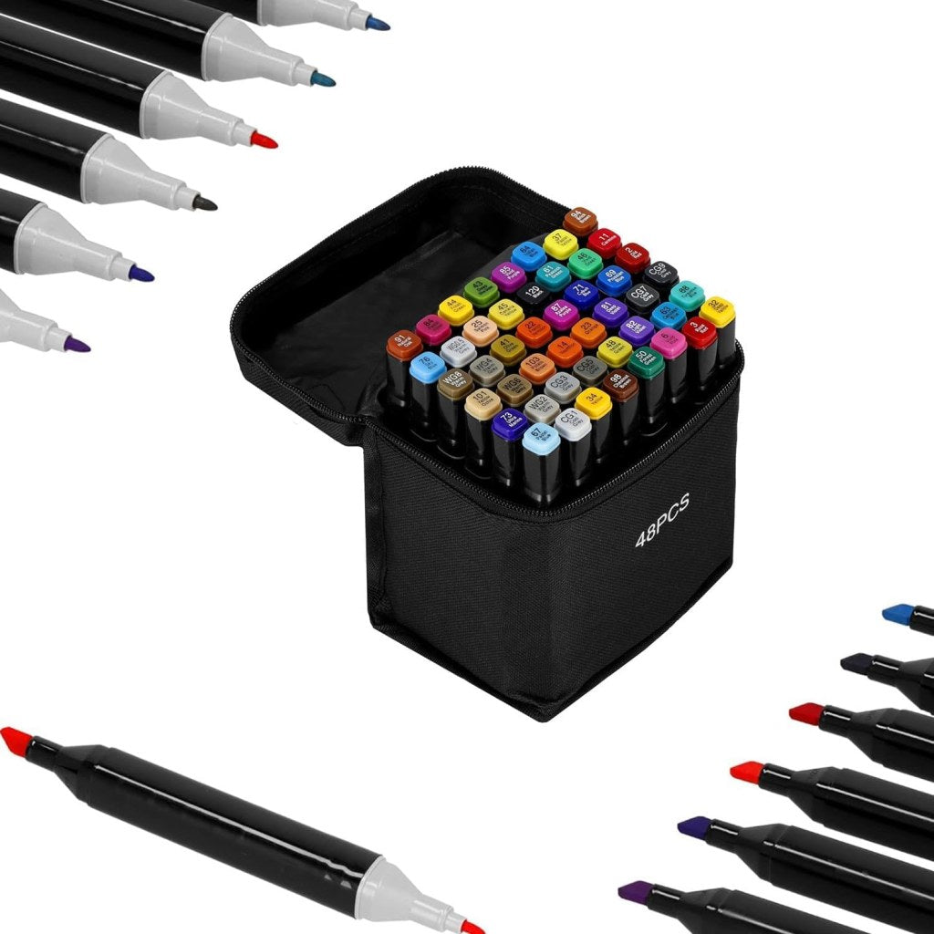 Set of 48 colorful FIZZI SHOP JK SIDHU markers with fine tips, ideal for art and craft projects.