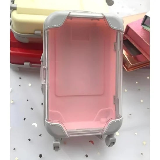 FIZZI SHOP trolley cosmetic suitcase with handle and wheels, compact travel makeup case with multiple compartments for cosmetics and toiletries.
