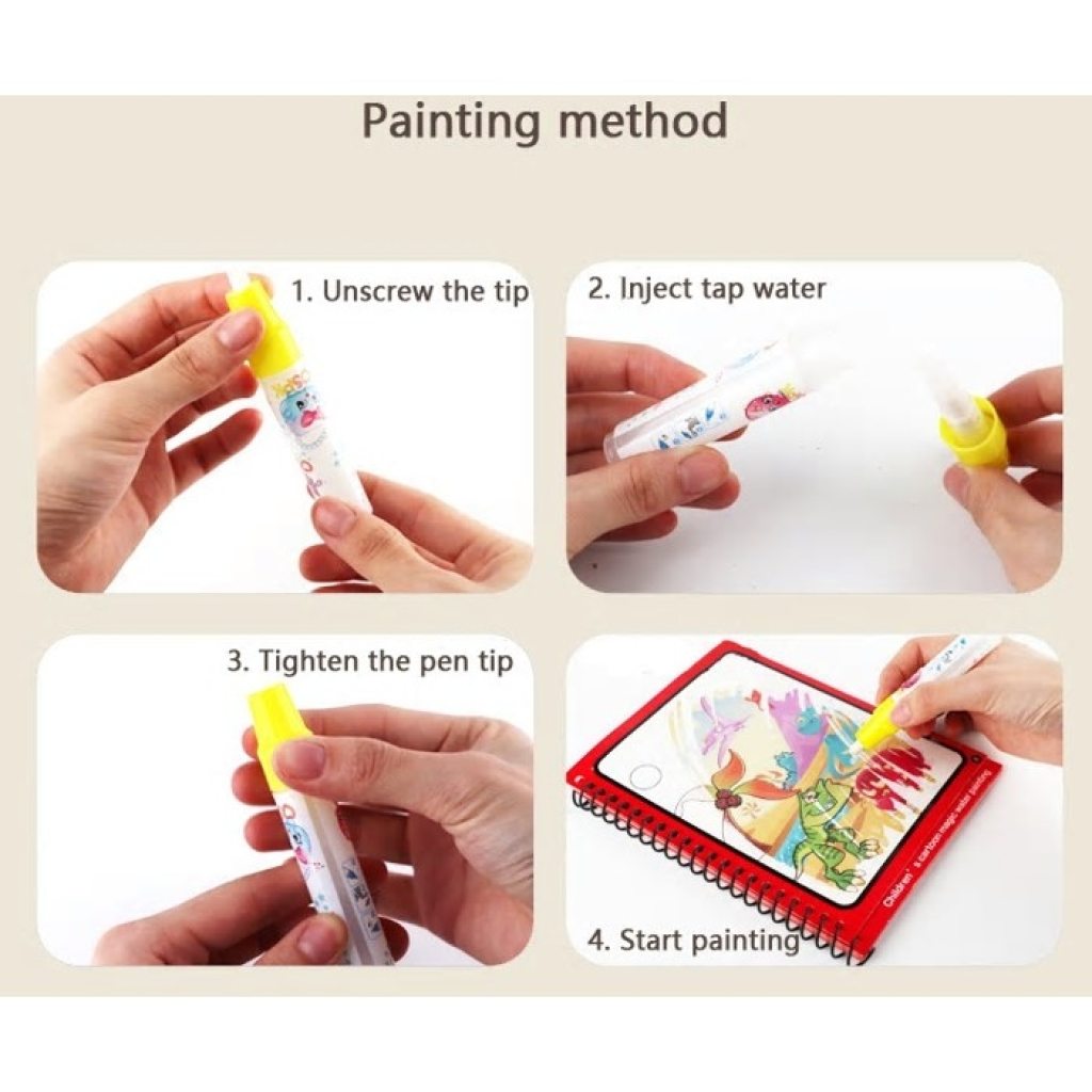 Magic Water Book by FIZZI SHOP JK SIDHU with colorful pages and a water pen, designed for kids’ interactive fun and learning.