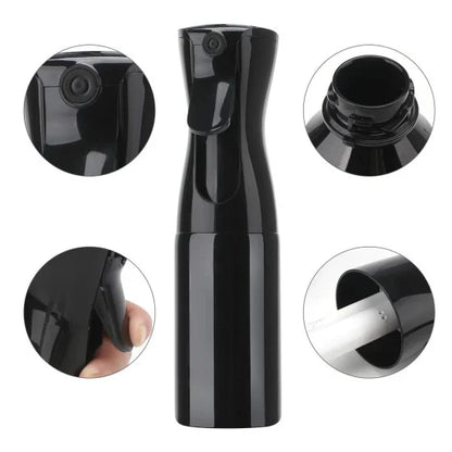 FIZZI SHOP hair spray bottle with spray nozzle, clear plastic container for styling and hold, on a plain background.