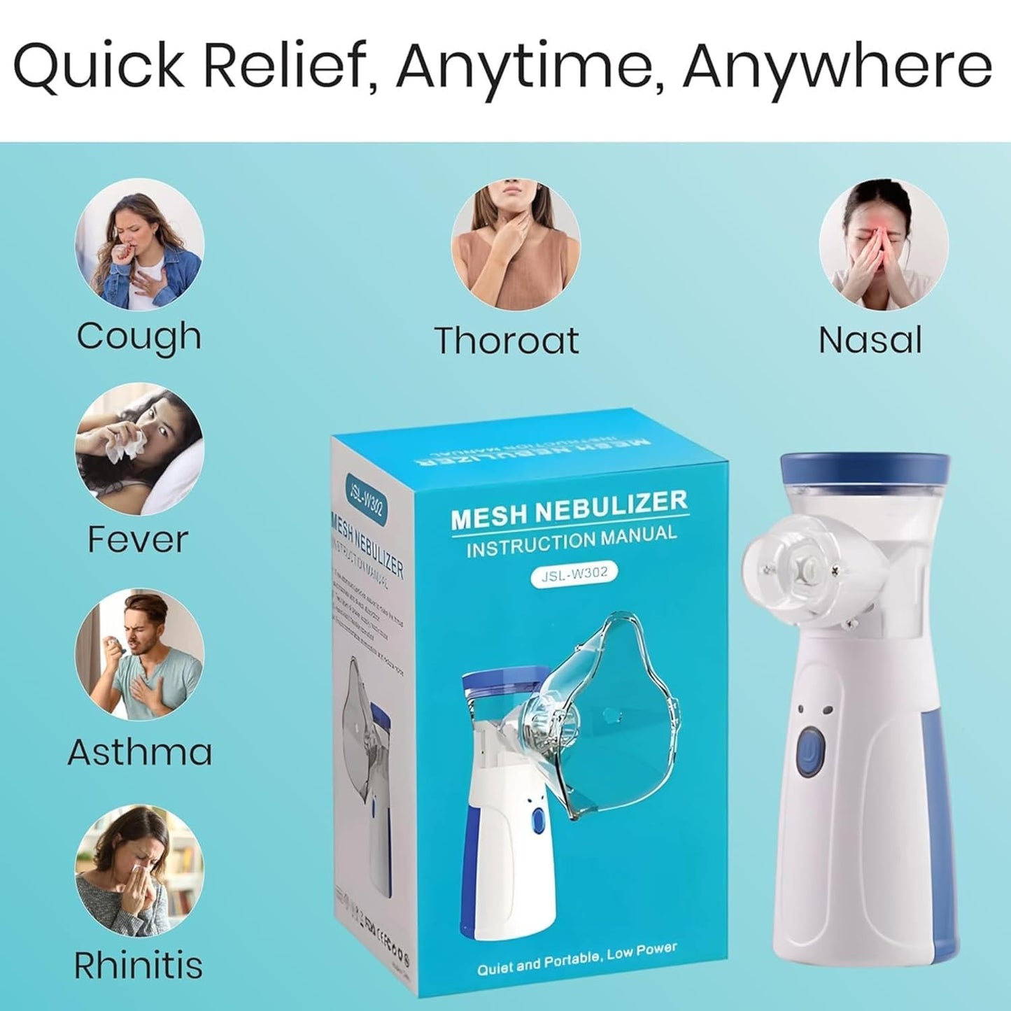 Mini portable mesh nebulizer by FIZZI SHOP, showing compact design and mesh technology for efficient respiratory therapy.