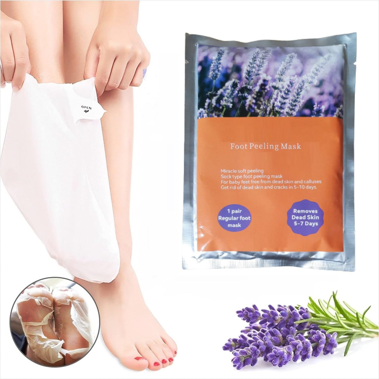 Foot peeling mask by FIZZI SHOP showing exfoliating foot peel socks for removing dead skin and calluses.