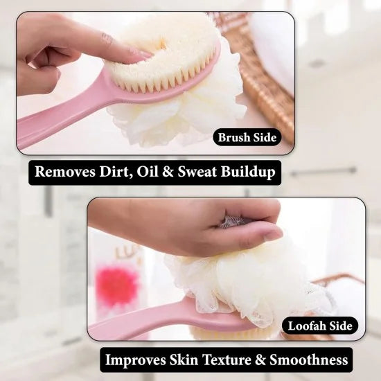 FIZZI SHOP 2-in-1 bath brush and back scrubber with long handle for body exfoliation and cleansing during baths.