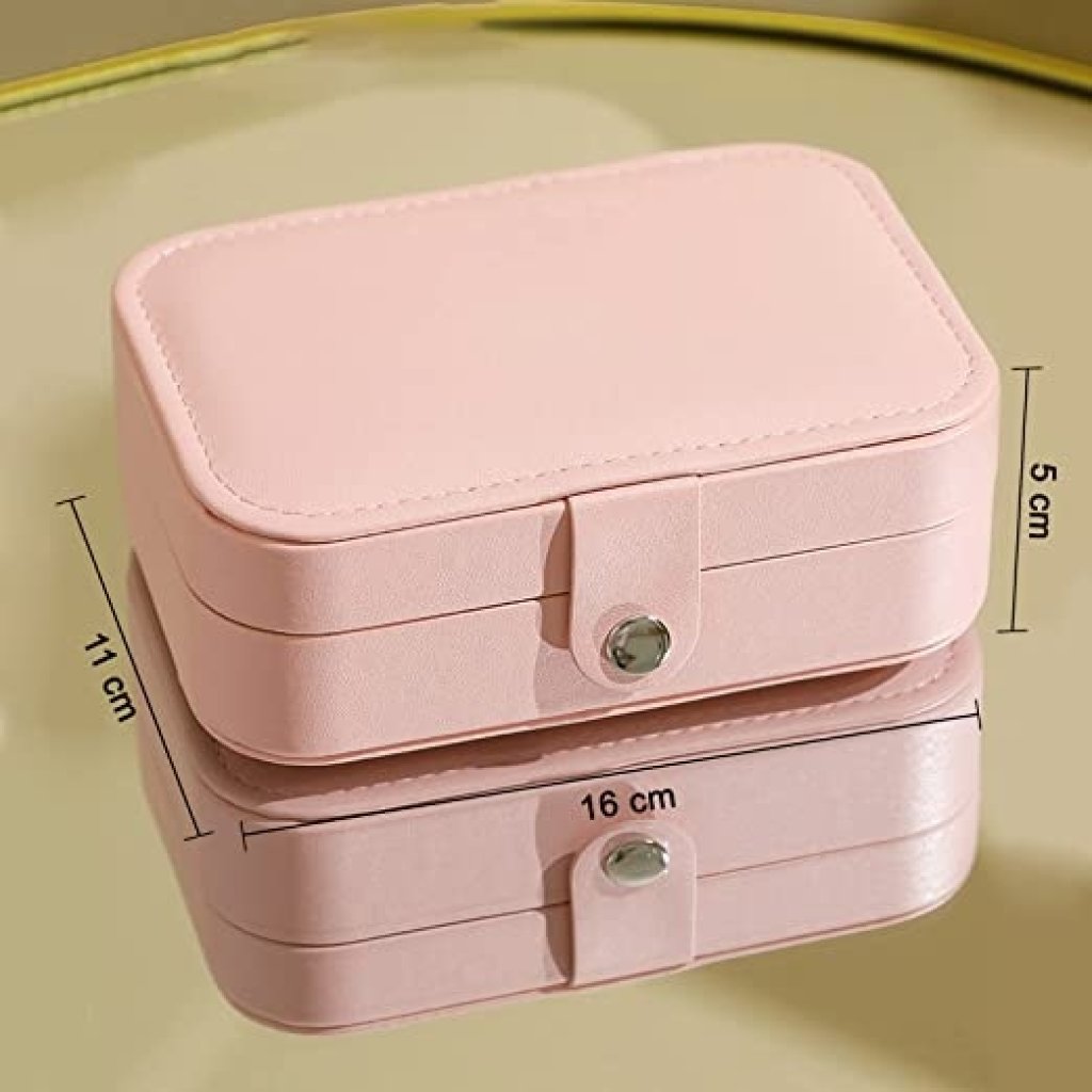 Large PU jewellery box from FIZZI SHOP JK SIDHU with multiple compartments for jewelry storage, shown open with jewelry inside.