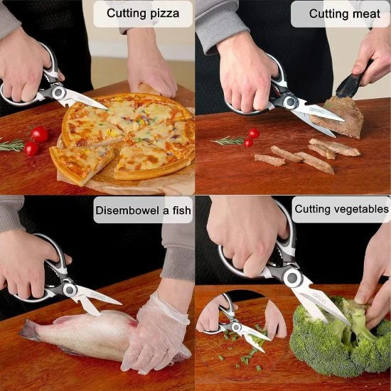 FIZZI SHOP kitchen scissors with protective case, stainless steel blades, and ergonomic handle for versatile food prep.