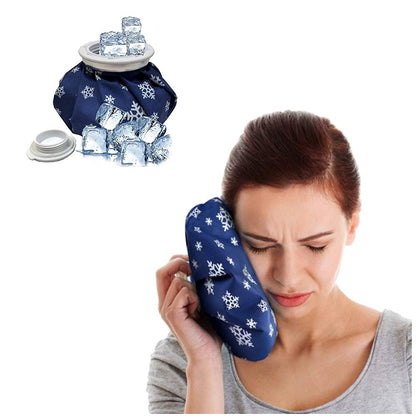 FIZZI SHOP 9-inch ice bag for pain relief, soft fabric exterior with adjustable strap for cold therapy on injuries or sore muscles.