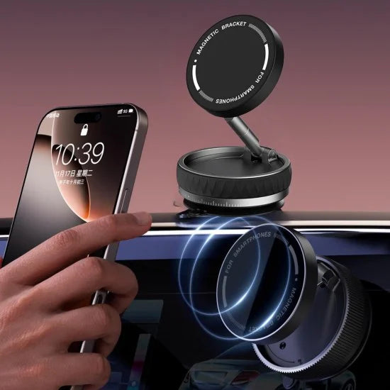 FIZZI SHOP vacuum magnetic phone holder and mobile stand with a sleek design, securely holding a smartphone on a flat surface.