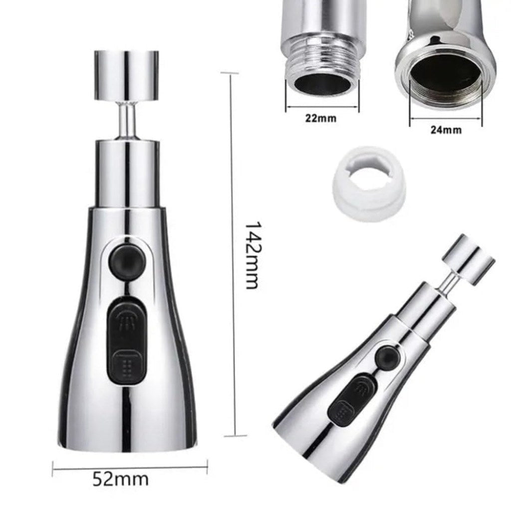 FIZZI SHOP 360 faucet splash head showing a sleek chrome finish and a rotating design for even water dispersion.