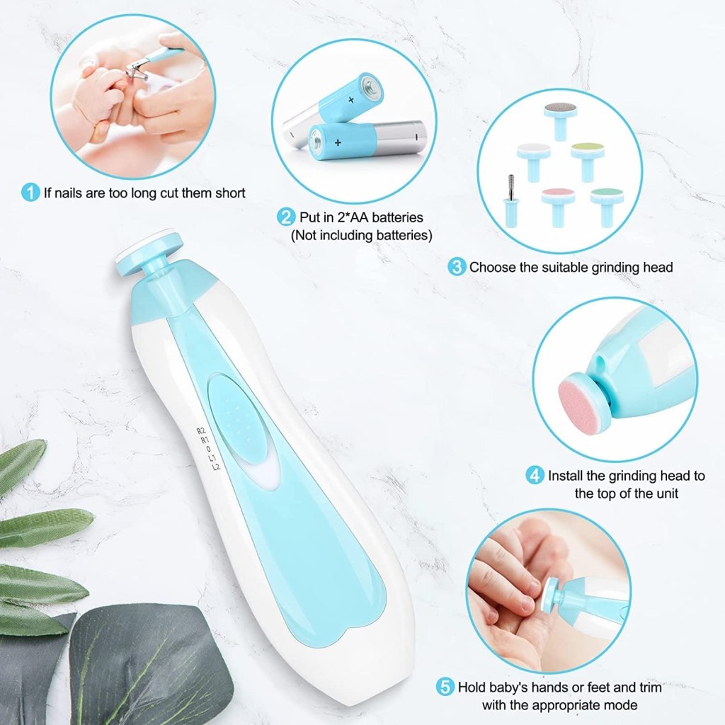 Baby Nail Electric Trimmer Kit by FIZZI SHOP JK SIDHU, showing the compact trimmer with safety attachments and storage case.