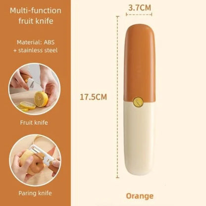 FIZZI SHOP 2-in-1 knife with peeler, stainless steel kitchen tool for slicing and peeling fruits and vegetables.