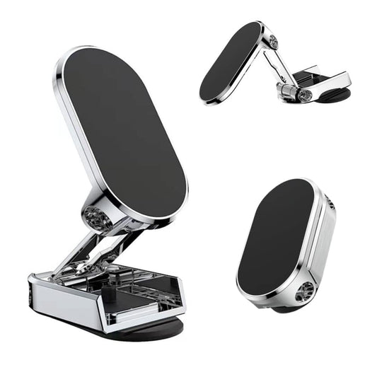Magnetic car mobile holder with metal construction by FIZZI SHOP JK SIDHU, mounted on a car dashboard holding a smartphone securely.
