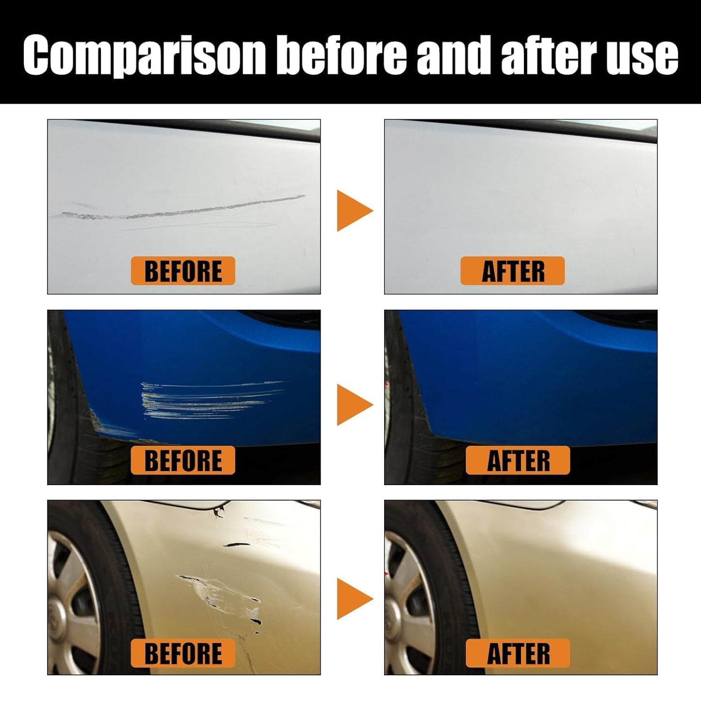 FIZZI SHOP car scratch removal wax repair paste applied on a vehicle's scratched surface, showing its effectiveness.