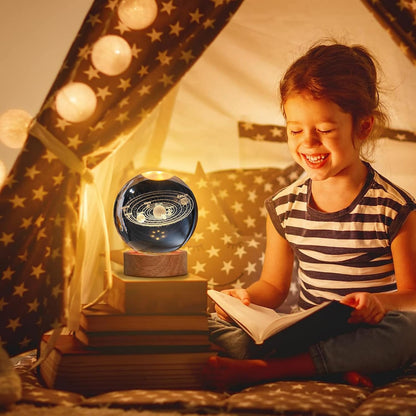 3D Crystal Ball Night Lamp by FIZZI SHOP featuring a glowing, decorative glass sphere on a wooden base for ambient lighting