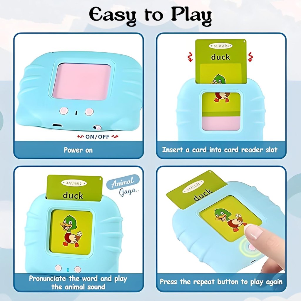 English Talking Flash Cards from FIZZI SHOP for educational game toys, featuring colorful cards with spoken word prompts.