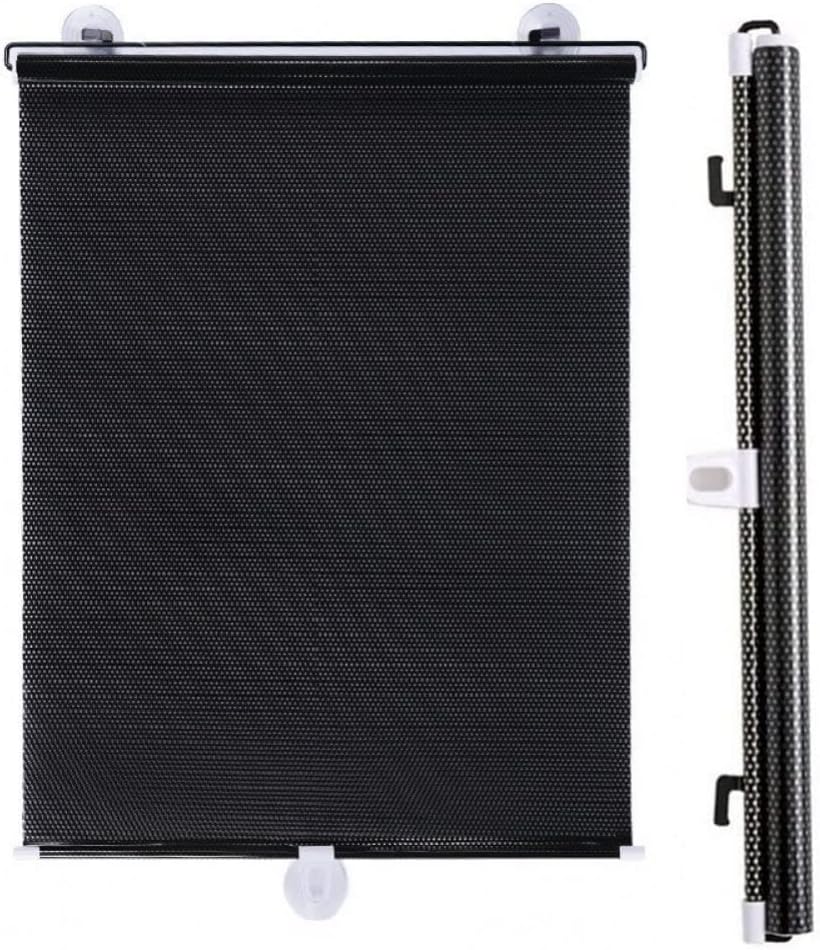 FIZZI SHOP portable sun shield window cover curtain blocking sunlight, black fabric with adjustable drawstrings, for car or home use.
