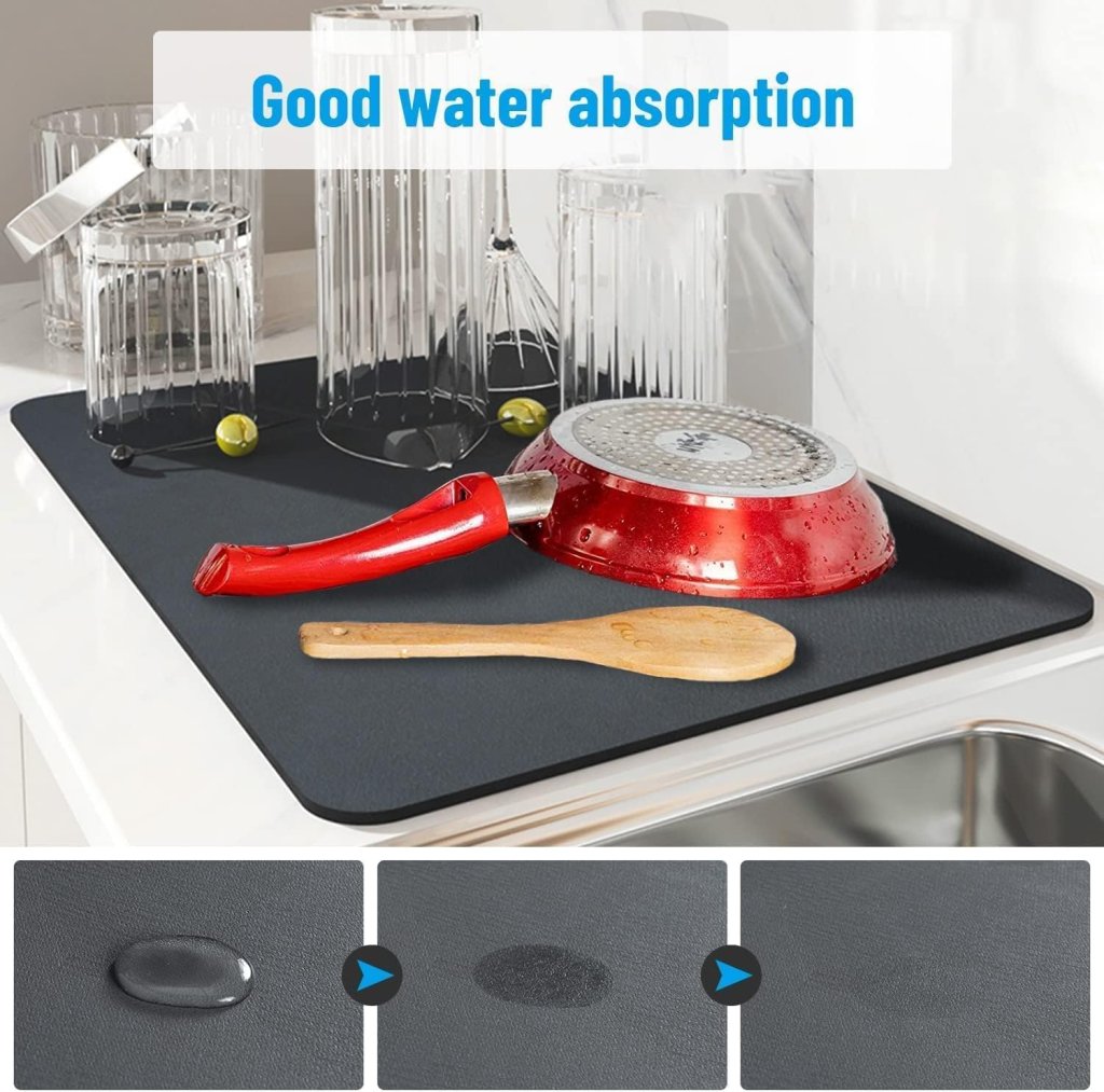FIZZI SHOP 40x60 cm dish drying mat with absorbent surface and non-slip backing for kitchen use and dish drying.