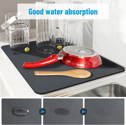 FIZZI SHOP 40x60 cm dish drying mat with absorbent surface and non-slip backing for kitchen use and dish drying.