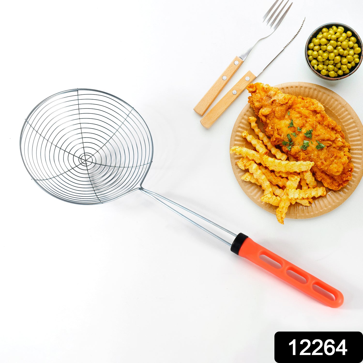 Stainless steel deep fry strainer by Wukusy, with fine mesh for draining and draining hot oil in home kitchen cooking tasks.