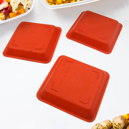 Set of three square plastic Halwa dinner plates by Wukusy, ideal for snacks, breakfast, and serving in home, restaurant, or office settings.