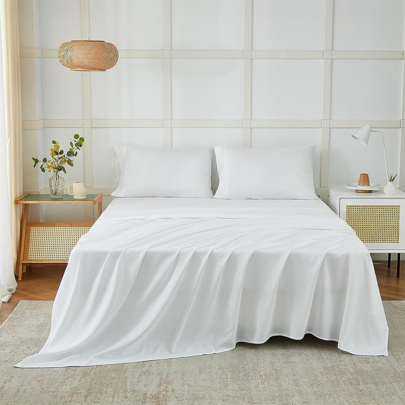 White FIZZI SHOP Seasons double bed sheets, 90x100 inches, featuring a comfortable and stylish design for a double bed.