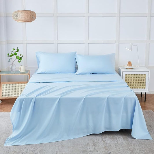 Sky blue seasons bedsheet with pillow cover for single bed by FIZZI SHOP, featuring soft fabric and vibrant color.