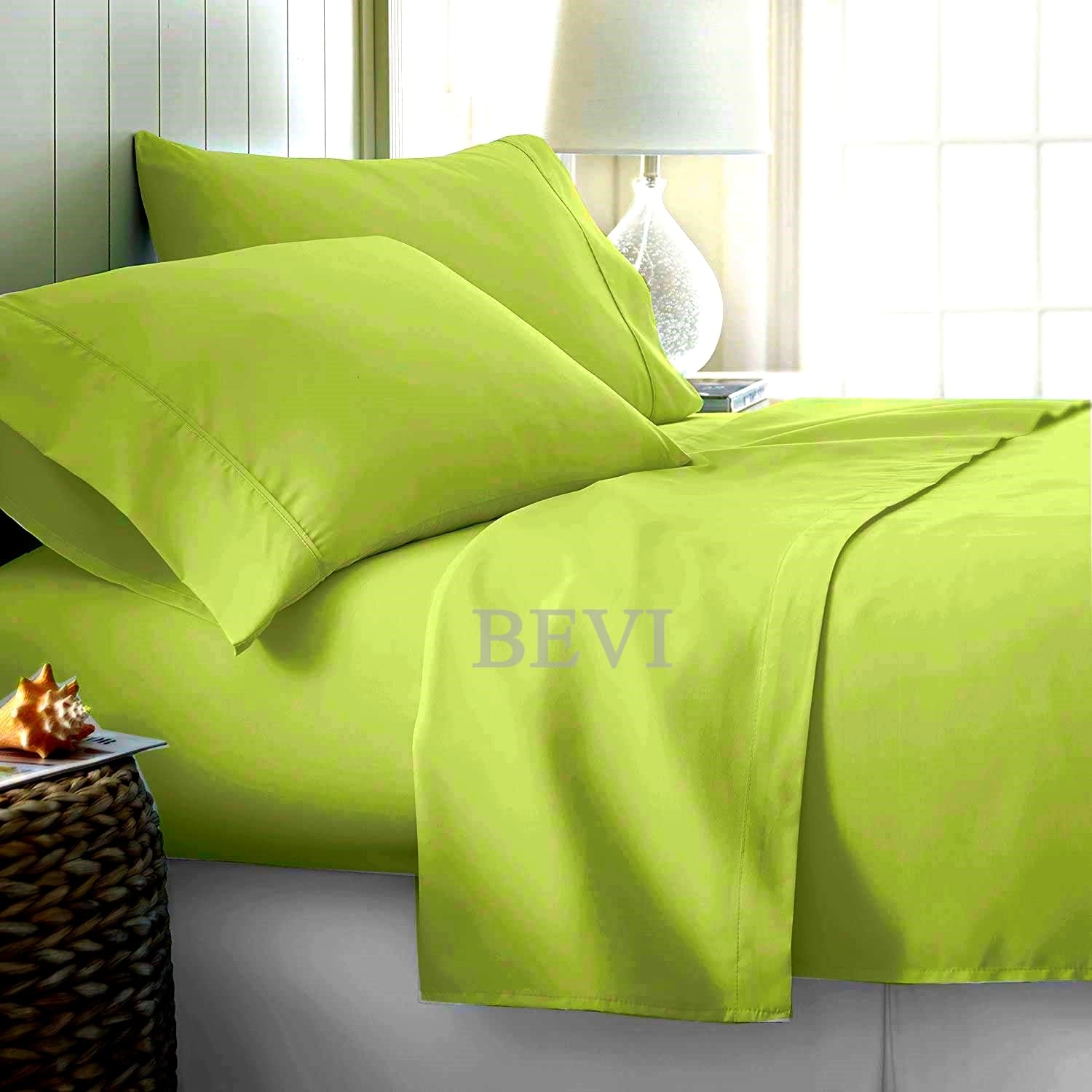 FIZZI SHOP neon plain double bedsheet with two matching pillow covers, vibrant and soft cotton bedding for a modern bedroom look.