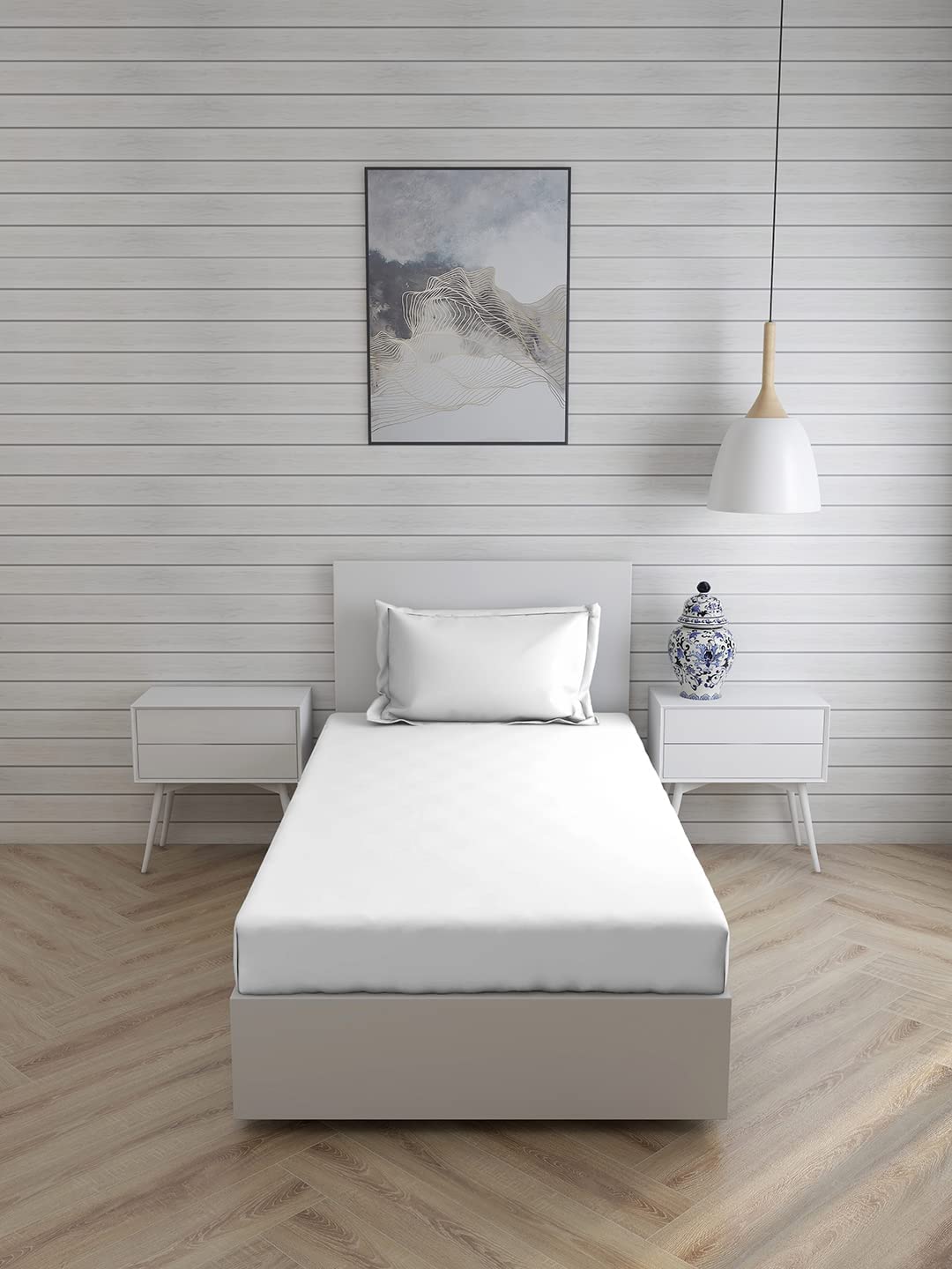 White FIZZI SHOP bedsheet for single bed with one pillow cover, featuring a clean, soft fabric and simple design.