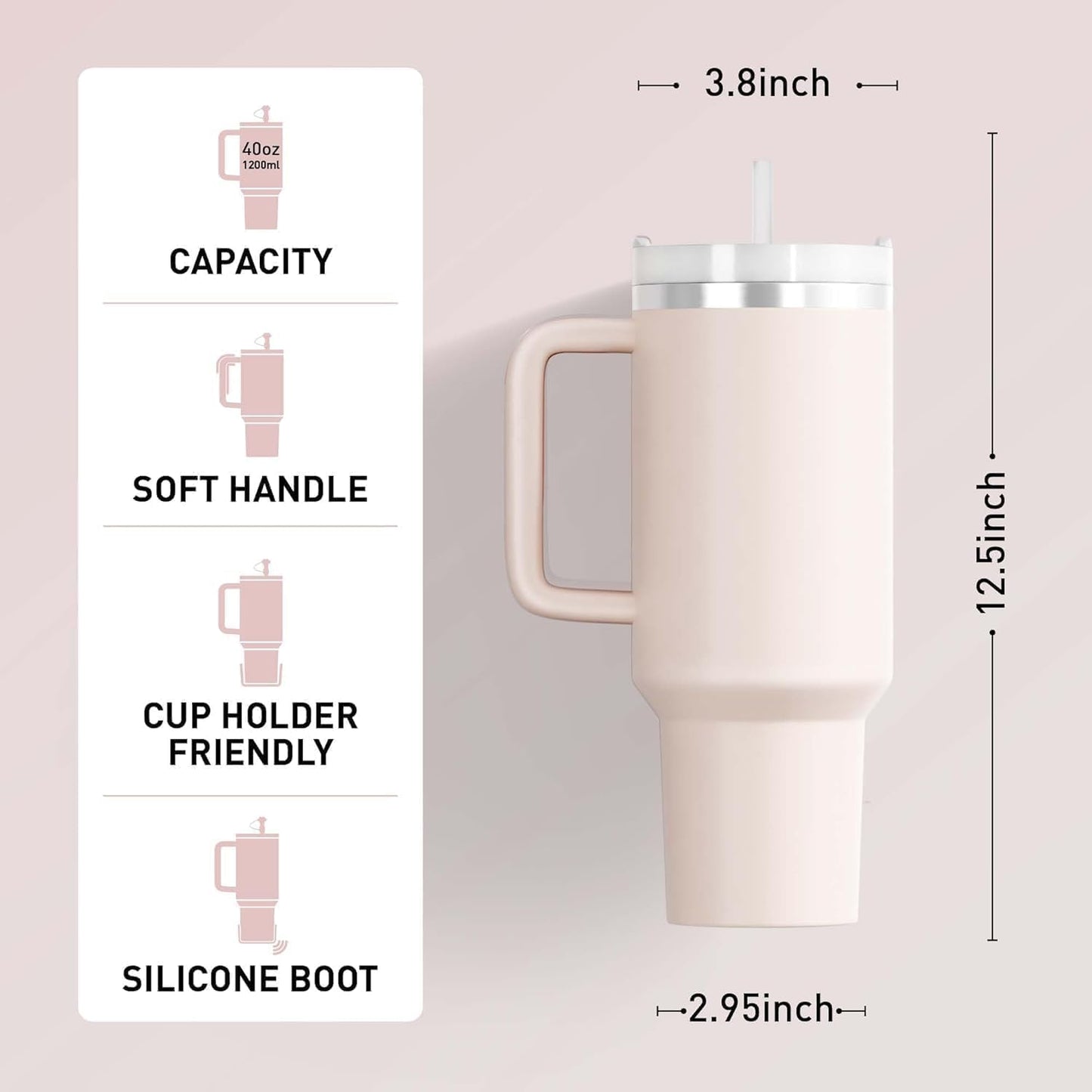 FIZZI SHOP 1200ml tumbler with lid and straw, stainless steel drink container with spill-proof lid and reusable straw