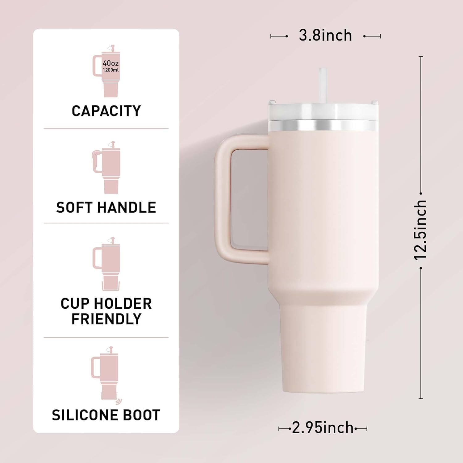 FIZZI SHOP 1200ml tumbler with lid and straw, stainless steel drink container with spill-proof lid and reusable straw