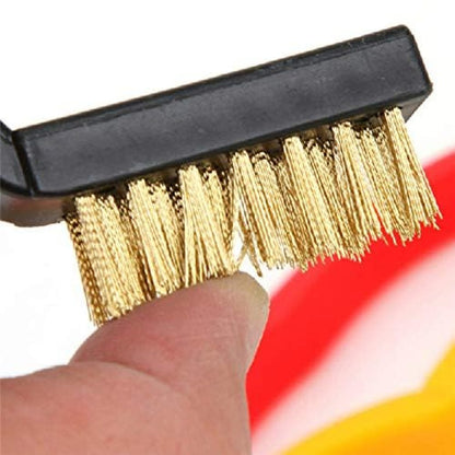 Three mini wire brushes from FIZZI SHOP with metal bristles and plastic handles, ideal for cleaning small and tight spaces.