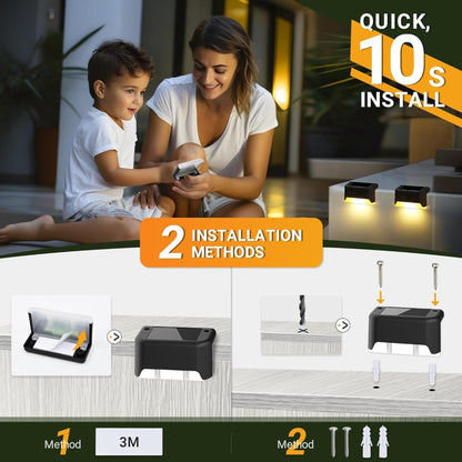 Set of 4 FIZZI SHOP solar step lights with black finish and easy mounting for outdoor pathway illumination.