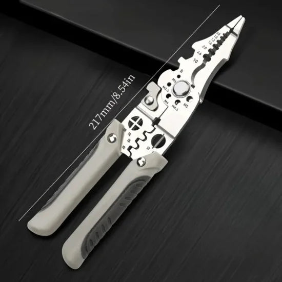 FIZZI SHOP 9-in-1 wire stripper plier with ergonomic handle and multiple stripping functions for electrical work.