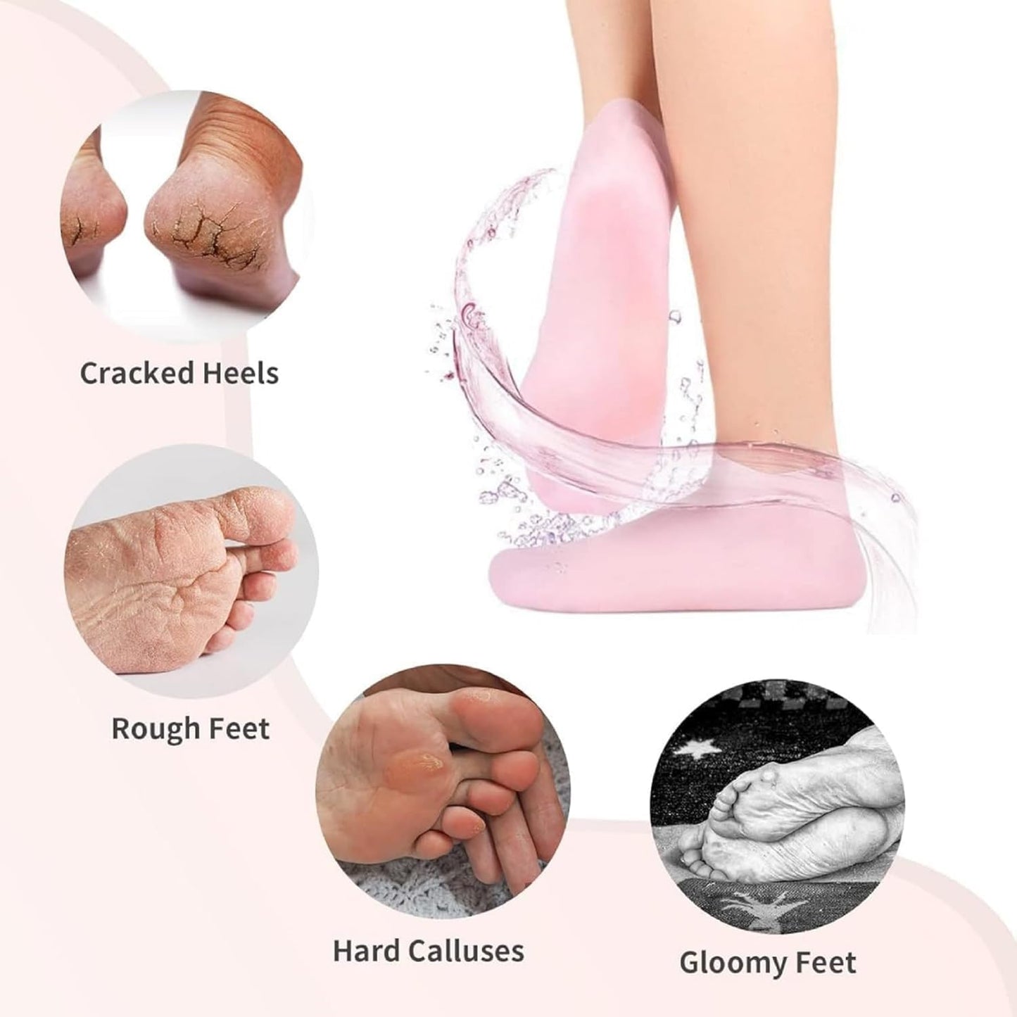 FIZZI SHOP Aloe Silicone Heel Moisturizer Socks with transparent silicone design for moisturizing and softening heels.