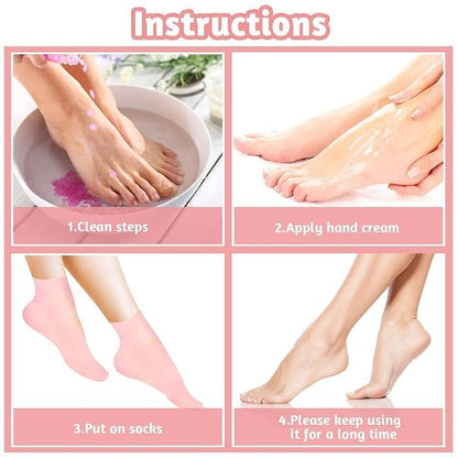 FIZZI SHOP Aloe Silicone Heel Moisturizer Socks showing soft silicone heel covers and moisturizing fabric for foot care.