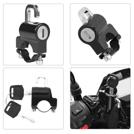 FIZZI SHOP bike helmet lock secured with a durable strap and lock mechanism, designed to protect helmet from theft.