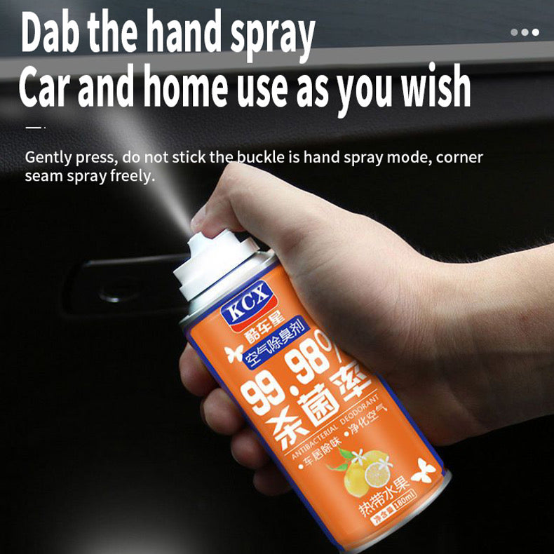 FIZZI SHOP car antibacterial air freshener hanging from a vehicle's rearview mirror with fresh citrus scent.
