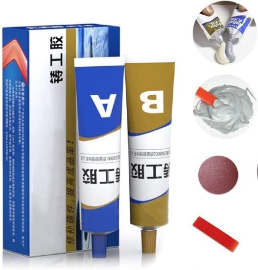 FIZZI SHOP Caster Glue AB Group, adhesive tubes for caster repair or assembly, with branding and product packaging visible.