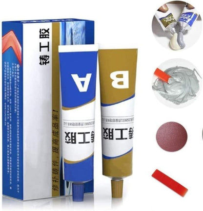 FIZZI SHOP Caster Glue AB Group, adhesive tubes for caster repair or assembly, with branding and product packaging visible.
