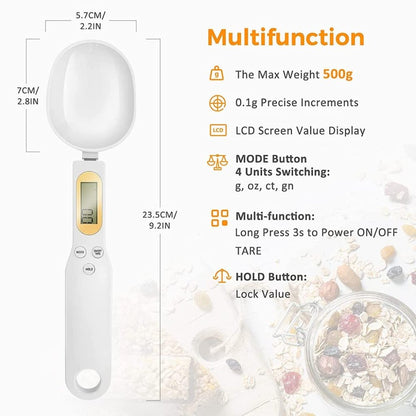 Digital electronic spice spoon by FIZZI SHOP showing a sleek black digital measuring spoon with a 500 gm capacity.
