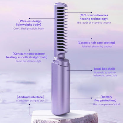 FIZZI SHOP Mobile Heat Comb with ceramic teeth for smooth, straight hair, shown in close-up on a white background.