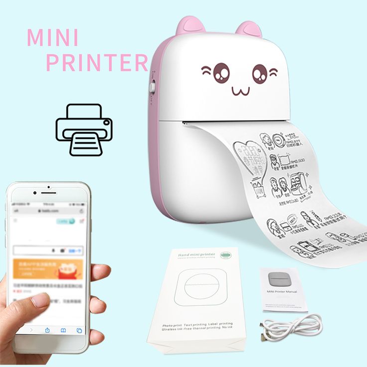 Rechargeable mini Bluetooth thermal printer from FIZZI SHOP, showing compact design and connection port for mobile printing.