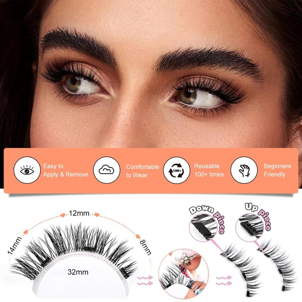 Reusable magnetic eyelashes by FIZZI SHOP, showcasing sleek black lashes with magnetic strips for easy application.