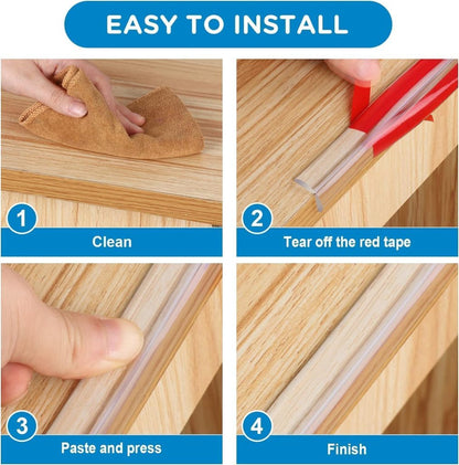 Transparent silicone edge corner protector tape by FIZZI SHOP, showing flexible, clear material protecting furniture corners.