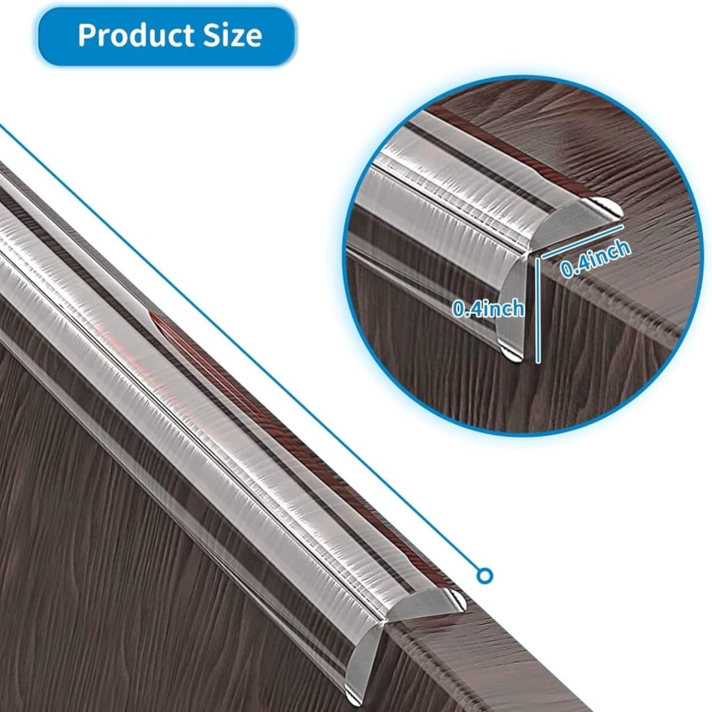 Transparent silicone edge corner protector tape by FIZZI SHOP shown on a corner for safety and cushioning.
