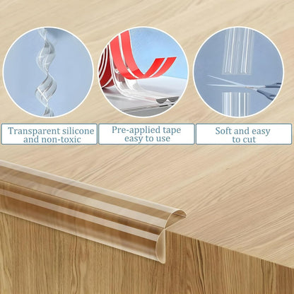 Transparent silicone edge corner protector tape by FIZZI SHOP, showing flexible, clear cushion for safeguarding furniture corners.
