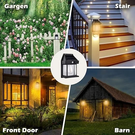 FIZZI SHOP solar wall bulb lamp mounted on exterior wall, illuminating outdoor space with energy-efficient lighting