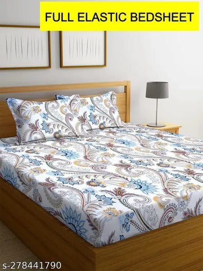 Super soft glace cotton fitted bedsheet with elastic edges and two pillow covers, measuring 72x78 inches, in a cozy home decor setting.