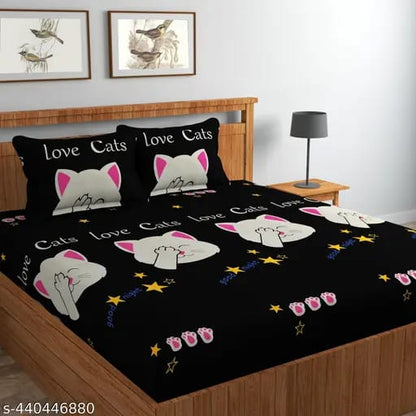 Super soft glace cotton fitted bedsheet with 2 pillow covers, 72x78 inches, elastic all-round for double bed, brand 20027.